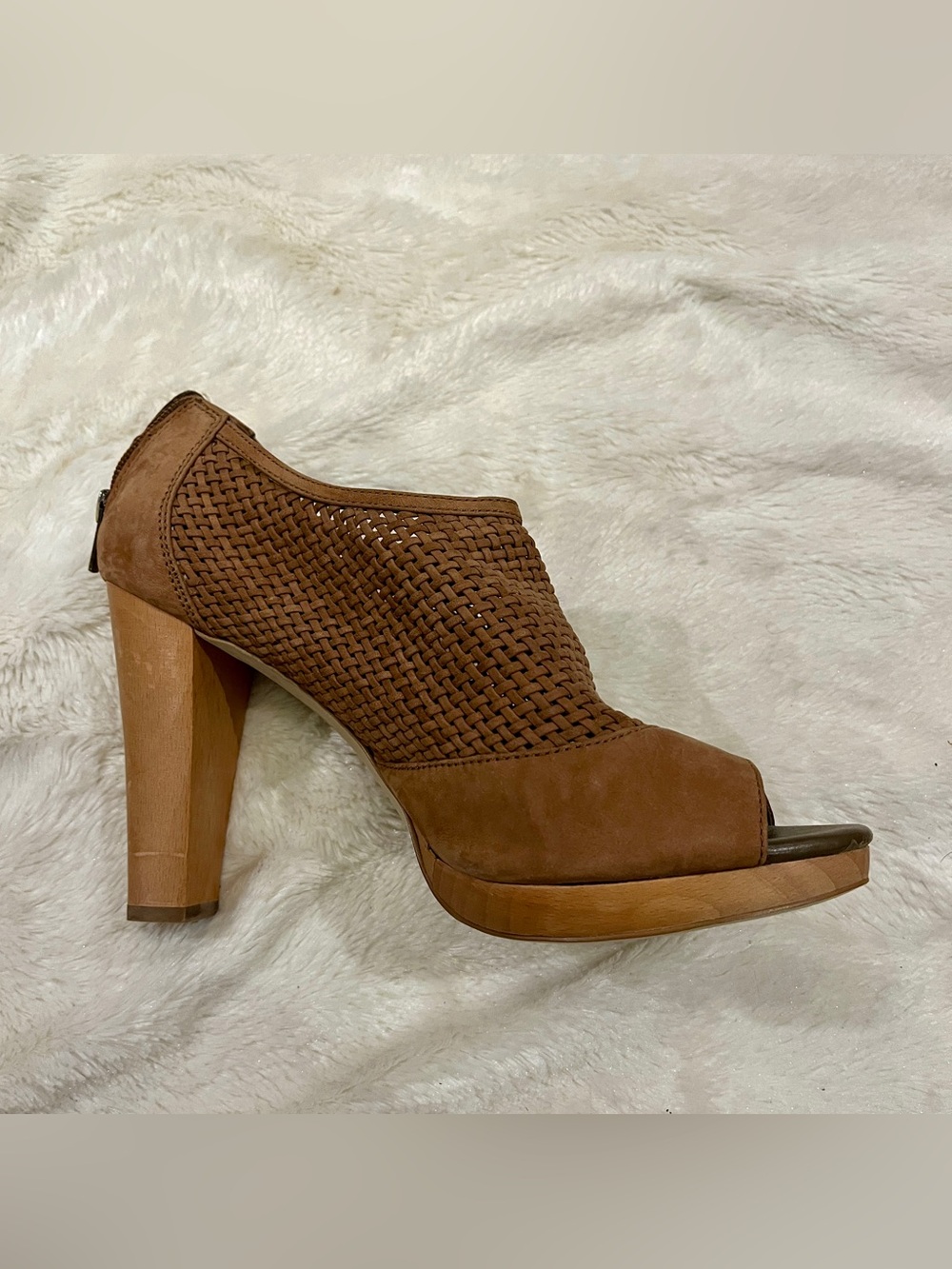 Banana Republic - Leather Woven Brown Peep-Toe High Heel Bootie